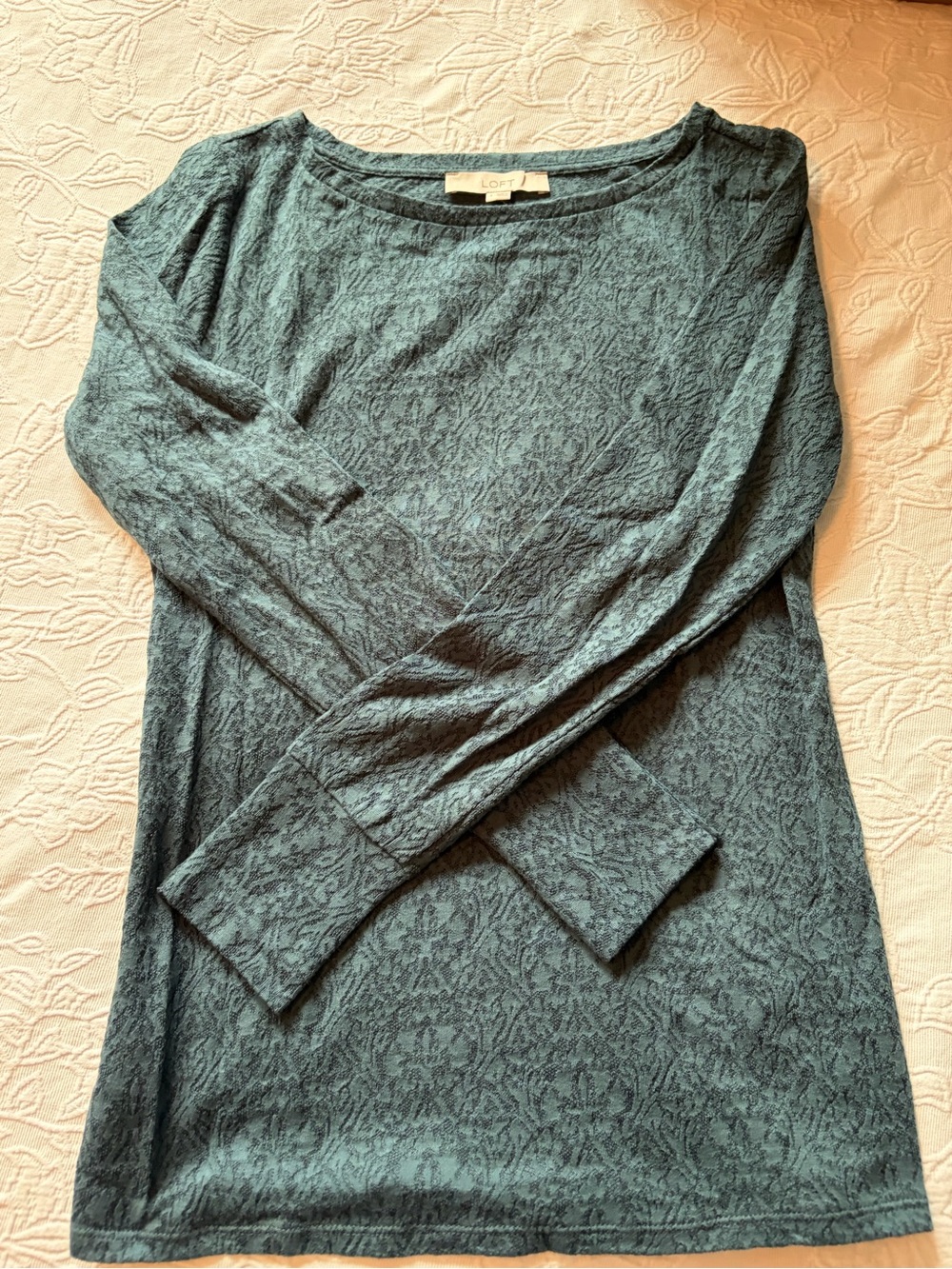 LOFT Teal Patterned Long Sleeve Top